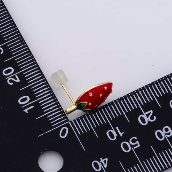 Red Strawberry Stud Earrings - Picture 3 of 4